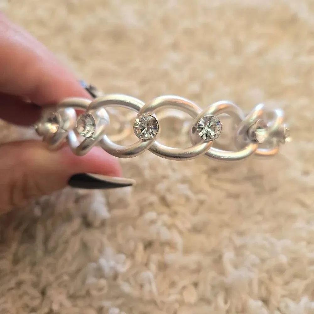 NEW Silver + Rhinestone Bangle Bracelet - Picture 2 of 5